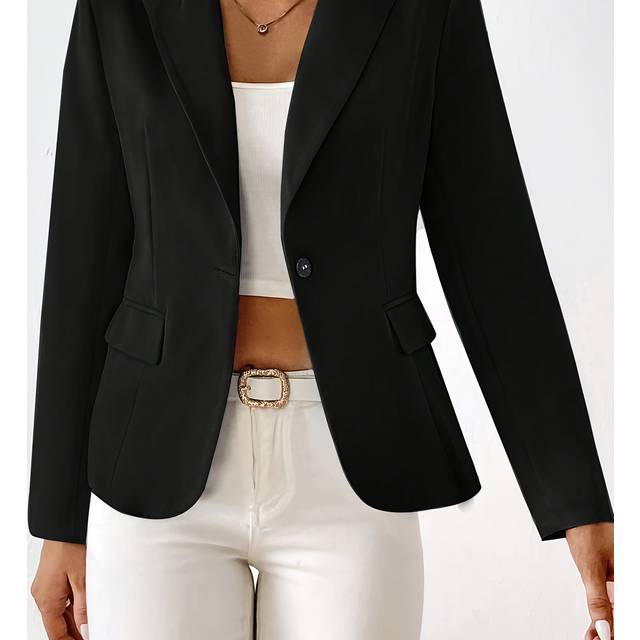 TEMU Women's Stylish Solid Color Blazer - Long Sleeve, Button Front, Non-stretch Fabric, Machine Washable, Office Or Casual Outfits, Apparel | Fashion Suit Top | Durable Blazer