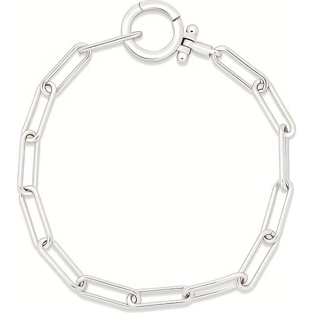 TEMU 925 Sterling Silver Circle Clasp Paperclip Chain Bracelet, Paperclip Chain With Signature Clasp, Stylish And - Sterling Silver Construction - Perfect Gift For