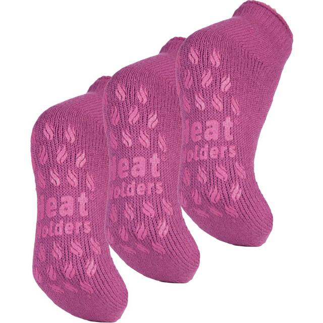 Heat Holders Womens - 3 Pair Multipack Ladies Ankle Slipper Socks with Grippers - Mid Pink - Size UK 4-8