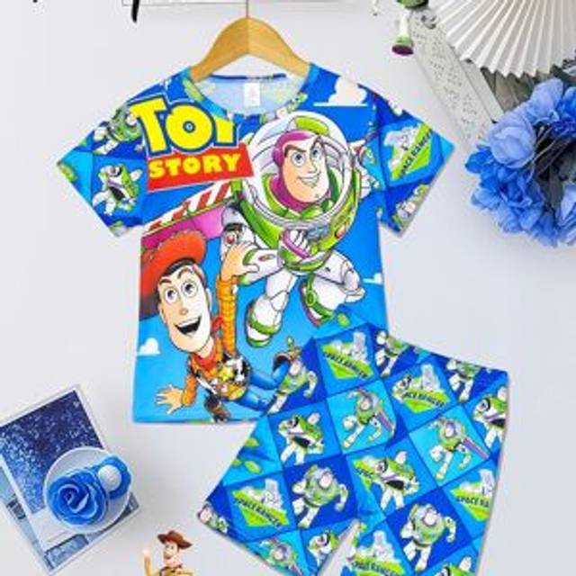 TEMU - Toy Story, Sheriff Pride, And Airplane Flying, Boys' 2-7 Years Short Sleeve Shorts Pajama Set, Light Beige-friendly Breathable Soft Fabric, Round Neck High Elasticity, Hd Homewear
