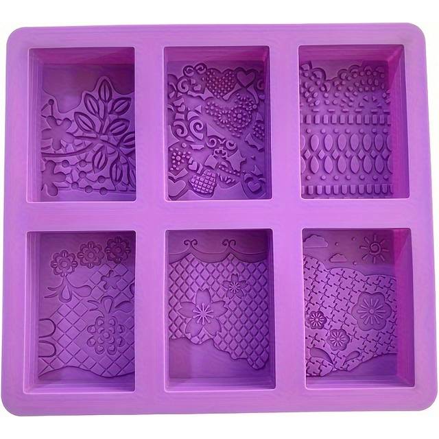 TEMU Silicone Lace Soap Molds - 6-cavity Rectangular Mixed Patterns Embossing Molds For Diy Soap Crafting