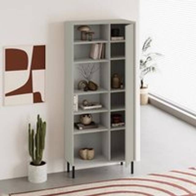 Modern 5 Tier Curved Ash Green Bookshelf Storage Unit