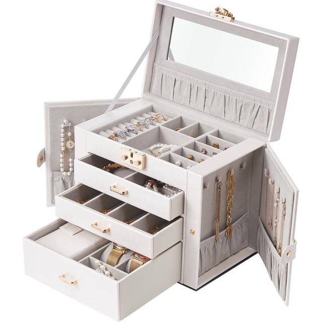 TEMU White Jewellery Box Organizer Rings Necklaces Jewellry Storage Case Box