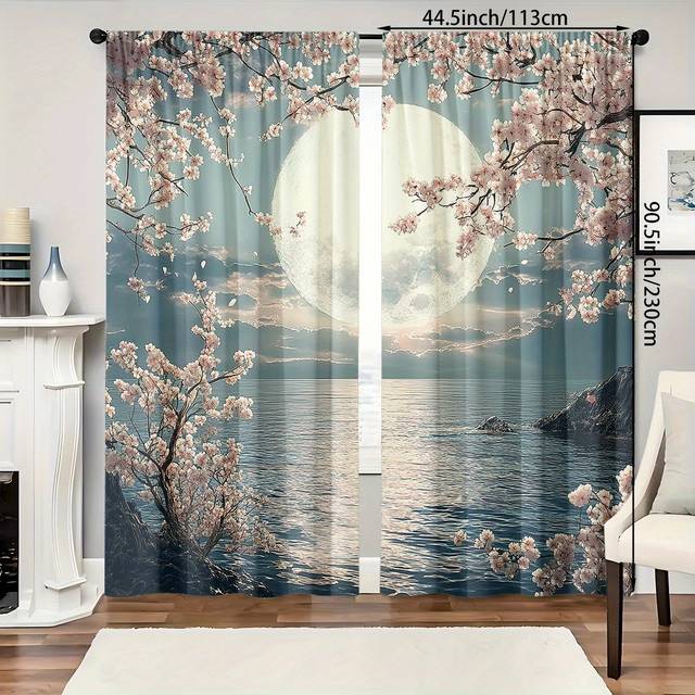 TEMU 2pcs Art - Curtains, Rod Drapes For Bedroom, , - , Washable, Panels