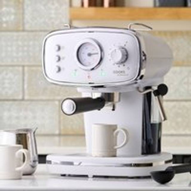 Cooks Professional 15 Bar Retro Coffee Espresso Machine White & Silver, Multi