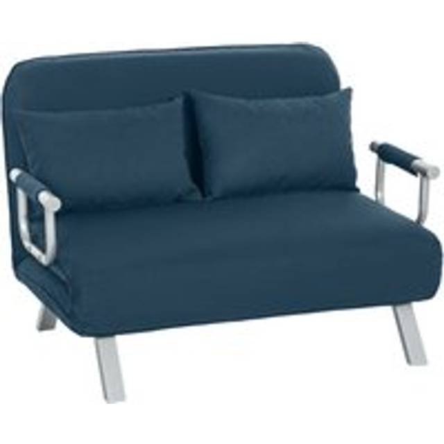 HOMCOM Fabric Convertible 2 Seater Sofa Bed w/ 2 Pillows, Navy Blue, Blue