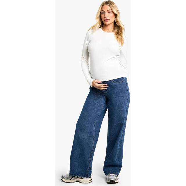 Womens Maternity Over The Bump Wide Leg Jeans - Blue - 8