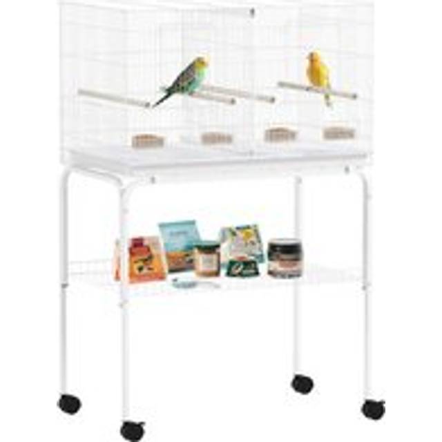 (White) PawHut Bird Cage with Divider, 4 Wooden Perches, Slide Out Tray