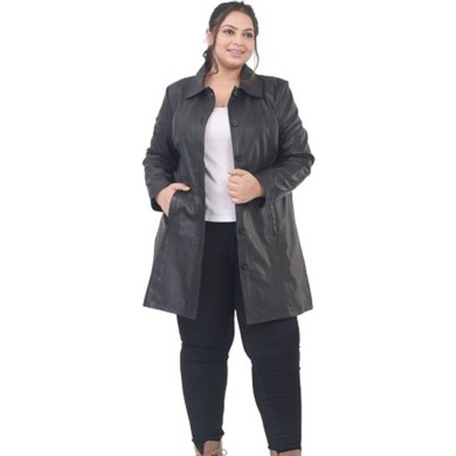 La marey 100% genuine leather long coat winter coat for women size 12 - black