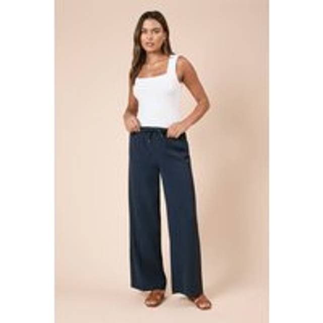 Womens Tie Waist Wide Leg Trousers - Navy - 12