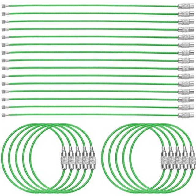 25pcs wire keychain cable 6" plastic coated 1.5mm stainless steel key ring green