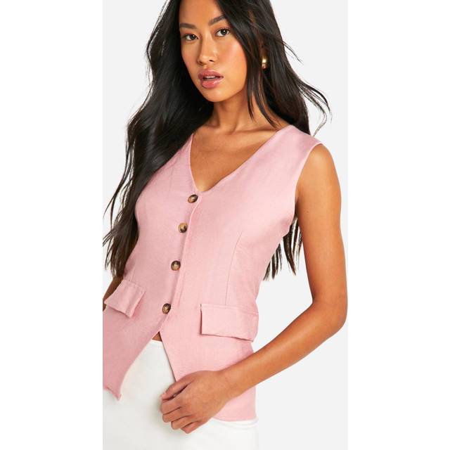 Womens Linen Look Longline Waistcoat - Blue - 6