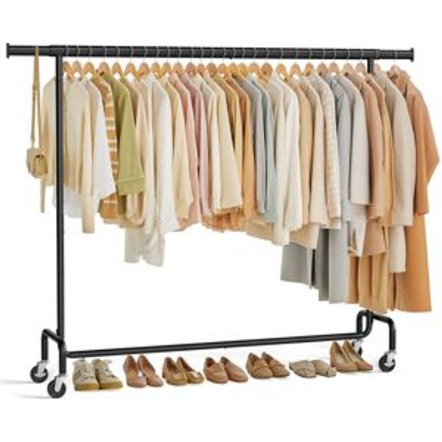Clothes Rack On Wheels, Heavy-Duty Clothes Rail, With Extendable Hanging Rail, 110 Kg Load Capacity, 45 X (160-200) X 162.9 Cm, Chrome-Plated - Matte Black