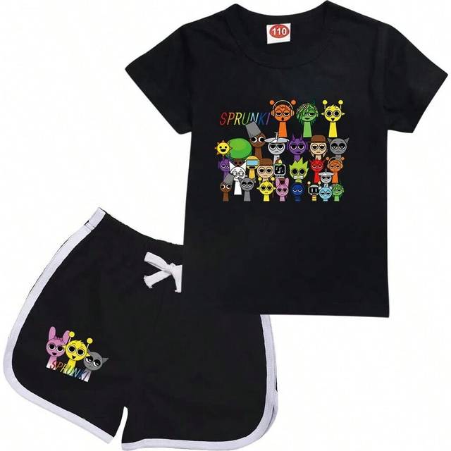 (style 9, 160cm) Sprunki Cartoon Clothes Baby Girls Short Sleeve T-shirt+ Shorts 2Pcs Sets Children Boutique Outfits Kids Clothing Boys Pajamas