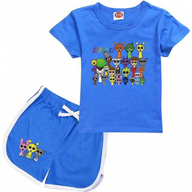 (style 7, 100cm) Sprunki Cartoon Clothes Baby Girls Short Sleeve T-shirt+ Shorts 2Pcs Sets Children Boutique Outfits Kids Clothing Boys Pajamas