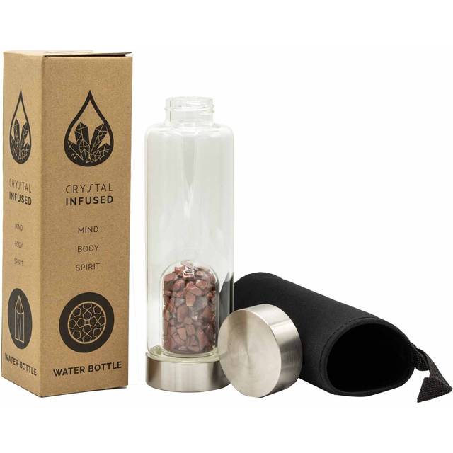 Crystal Infused Glass Water Bottle - Invigorating Red Jasper - Chips