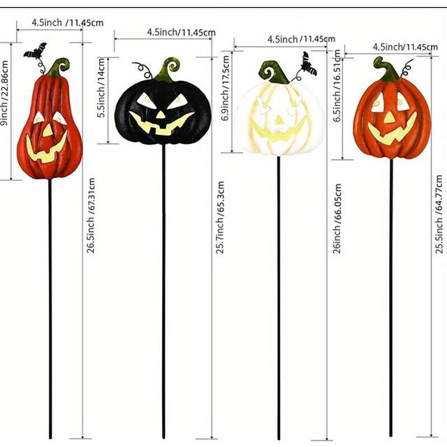 (4 Packs) 4pcs Halloween Decoration Outdoor Fluorescence Halloween Pumpkin Yard Signs With Stakes Spooky Faces And Scary Front Yard Metal