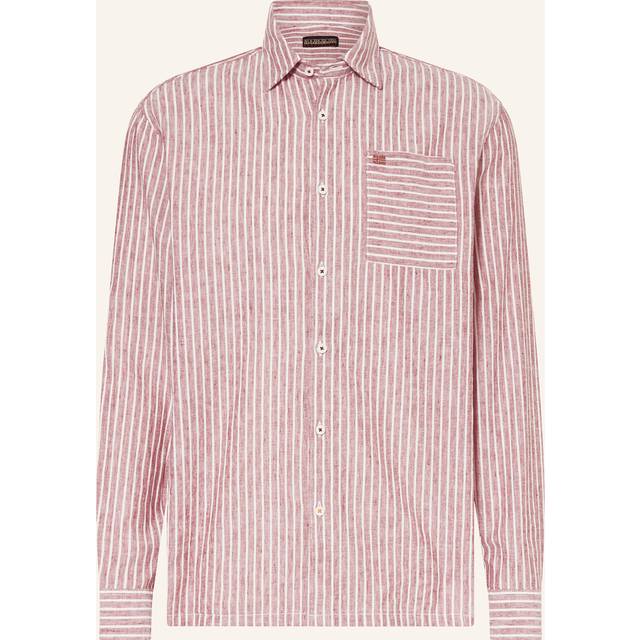 Napapijri Man Brolio Long Sleeve Shirt - Bordeaux Stripe SB6 - Size XL