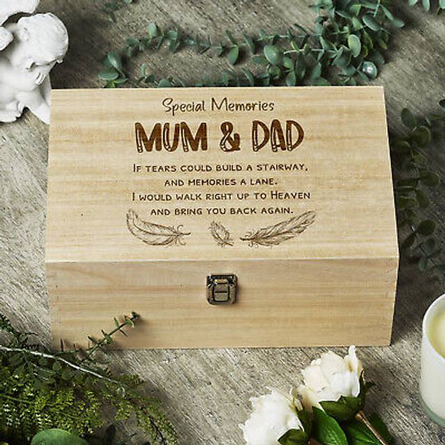 Mum and dad remembrance large wooden memory keepsake box gift hb-130