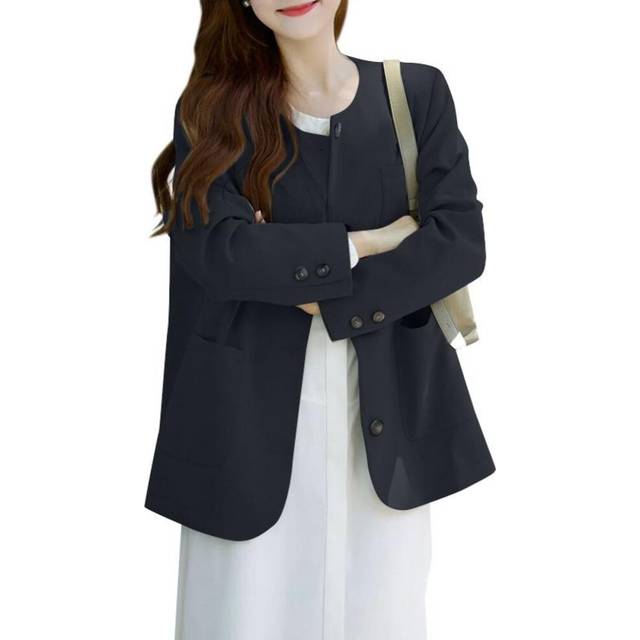 (S, dark blue) ZANZEA Women Casual Round Neck Long Sleeve Loose Thin Cardigan Outwear