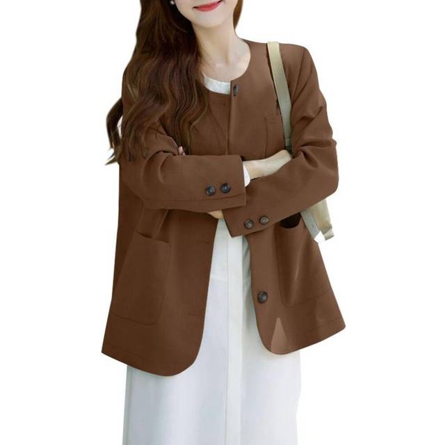 (4XL, brown) ZANZEA Women Casual Round Neck Long Sleeve Loose Thin Cardigan Outwear