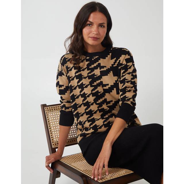 Blue Vanilla Womens ALEXA - Houndstooth Oversized Jumper - Black/Brown Nylon - Size Medium/Large