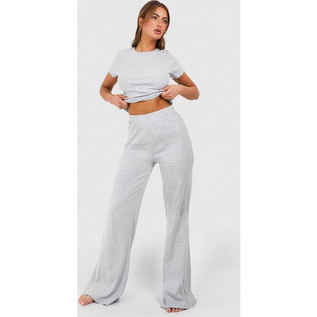 Womens Loungewear Premium Rib Flared Trousers - Grey - 12, Grey