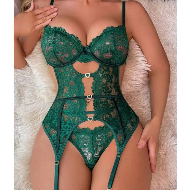 (Green no socks, L) See Through Mesh Lingerie Set Mesh Ball Gown Dress Garter Kit Brief Sexy Erotic Set Erotic Underwear Sexy Lingerie Set Women