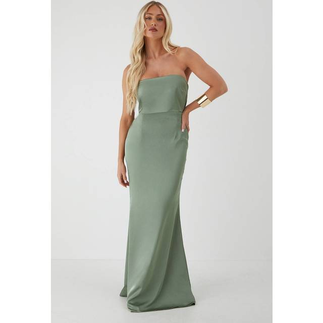 Womens Premium Satin Bandeau Overlay Bridesmaid Dress - Green - 10
