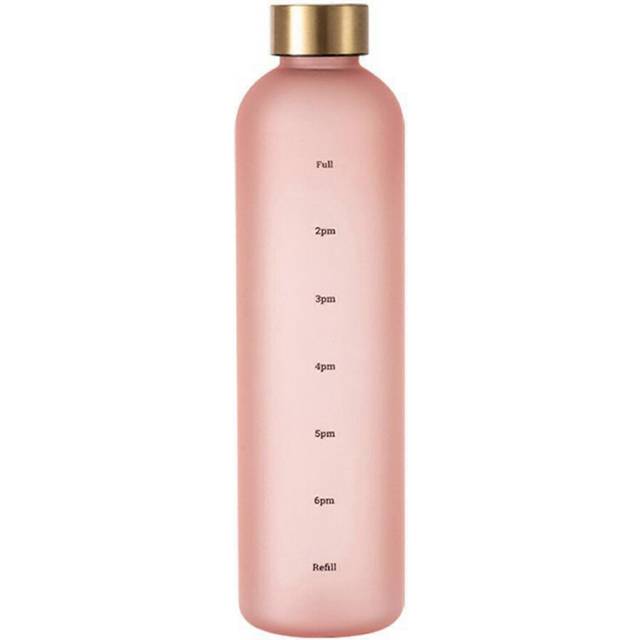 (pink, One size) Motivational Water Bottle with Time Markings to Drink, Reusable Plastic Bottle with BPA Free Tritan for Gym and Sports