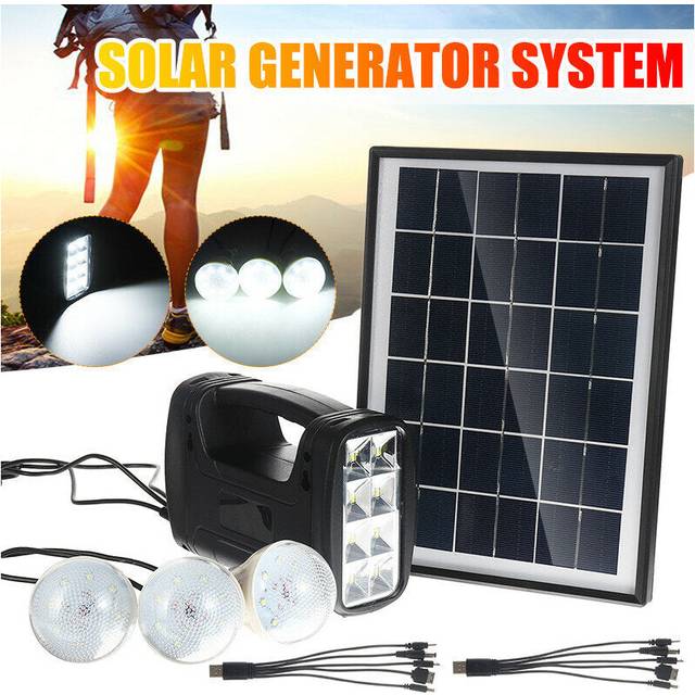 Solar Panel Generator System Portable Home Kit with 3PCS 3W LED Light Bulb USB Charger Camping Lamp