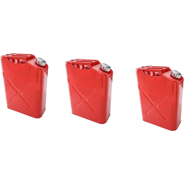 (3) 20L 5 Gallon Steel Fuel Gasoline Petrol Diesel Water Jerry Can Tank Container Backup Storage Gasoline Metal Cans Spout Storage Fuel Petrol Diesel