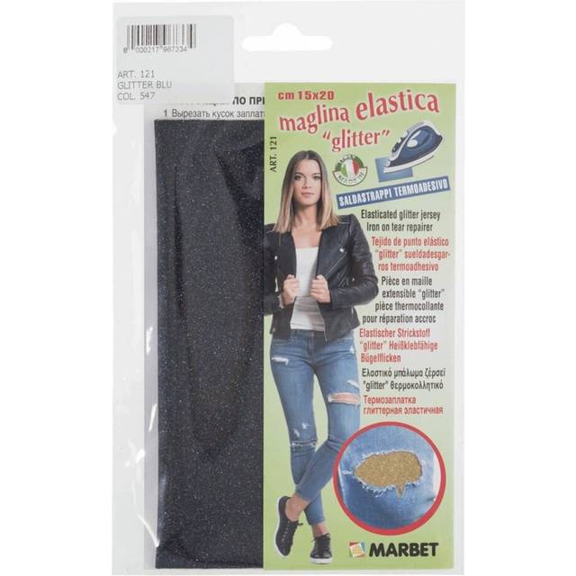 Marbet Iron On Adhesive Back Stretch Jersey Glitter Fabric Night Blue