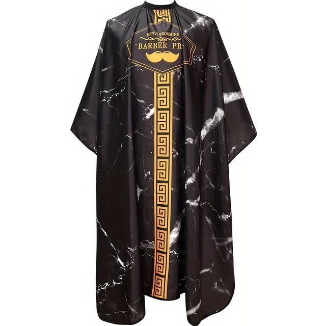 TEMU Professional Barber Cape With Non-slip Beard Print & Stylish Marble Design - Quick-dry, Anti-static Haircut Apron For Salon And Home Use, Black With Golden Accents, Barber Accessories