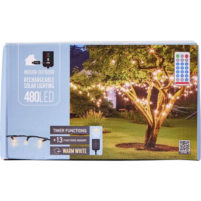480 Warm White LED Outdoor Solar Fairy Lights 13 Modes, Timer & Remote Control