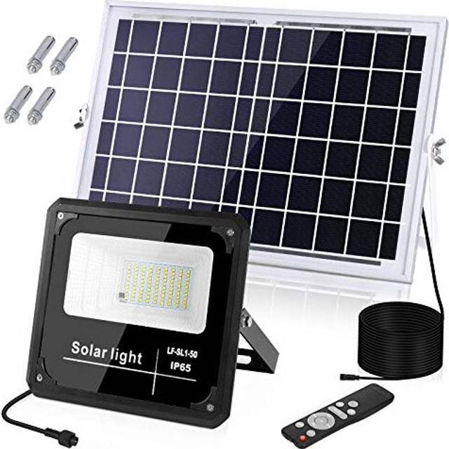 Ikuby Solar Flood Lights Outdoor Garden Dusk to Dawn Commercial Grade Lights 1000 Lumens 10W 6V 350 * 250mm Solar Panel,IP65 with Remote