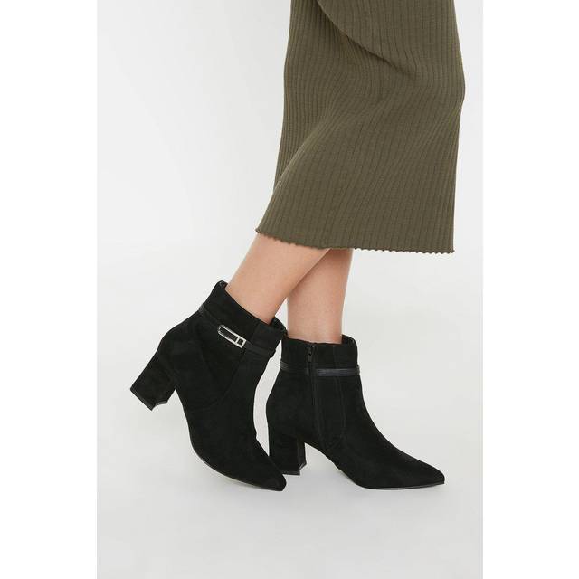 Wallis Womens Wide Fit Ava Pointed Block Heel Boots - Black - Size UK 3