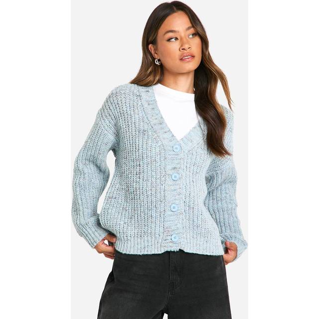 Womens Tall Chunky Knit Cardigan - Blue - L