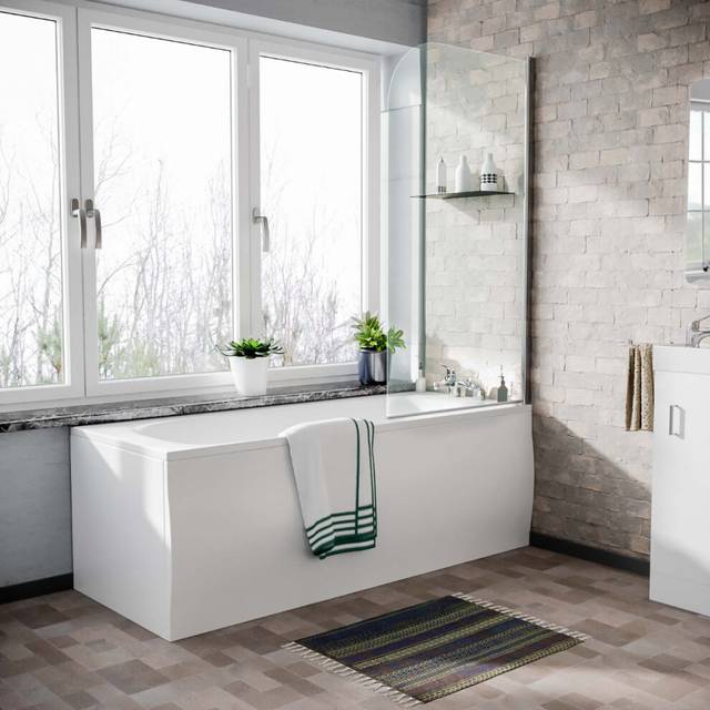 Nes Home White 1700 Round Bath, 800 Curved Bath Screen, Front & End Panels