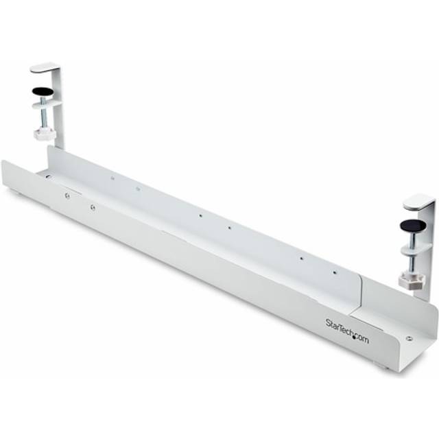 StarTech.com Under Desk Cable Management Tray Length Adjustable Cable Organizer Clamp-On Installation No Drilling Required Power Bar Holder White