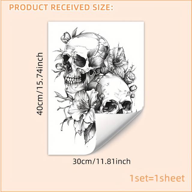 TEMU Contemporary And Flowers Wall Decal, Pvc Wall Sticker, Decor, Self-adhesive Floral Skeleton, Halloween Room Decoration, Non-electric, Single-use Wall Art - 30x40cm