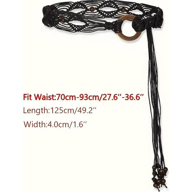 TEMU Vintage Braided Waist Chain With Tassel Fringe - Braided Rope Belt For , Versatile Fashion Accessory For Dresses, Jeans & Casual Outfits