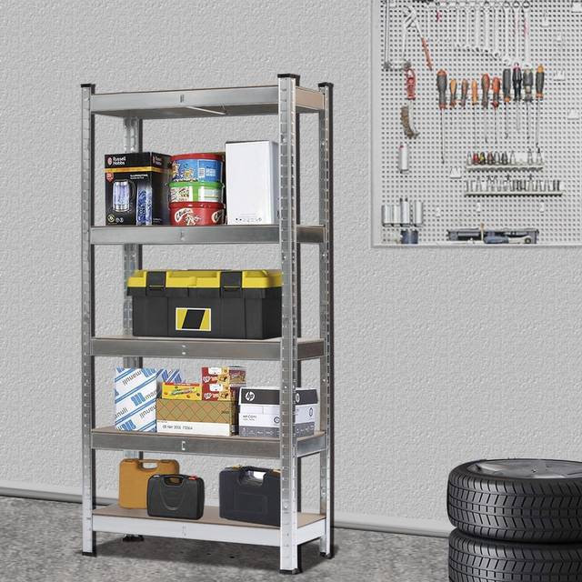 TEMU [5 Tier Metal Shelf] 5 Tier Heavy Duty Metal Shelving Units | Garage Shelf Adjustable Shelving Shelf Racking Unit Storage Rack For Workshop Shed Office, Utility Shelves
