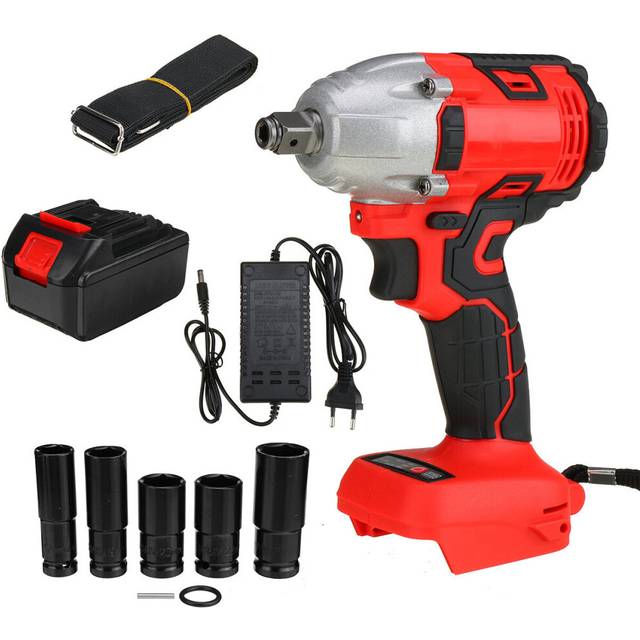 (1 Battery + 5 Sockets) 330NM 3000RPM Electric Cordless Brushless Impact Wrench W/ 1 or 2pcs Battery & 5pcs Sockets