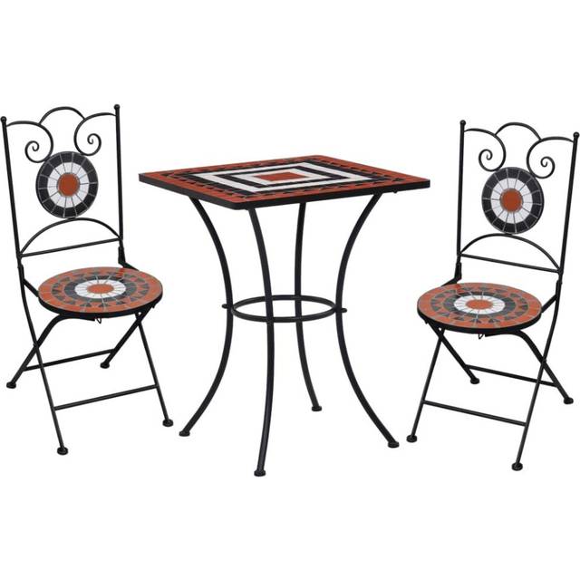NQJIBUE Item-3 Piece Mosaic Bistro Set Ceramic Tile Terracotta and White,Outdoor Outdoor Furniture Sets