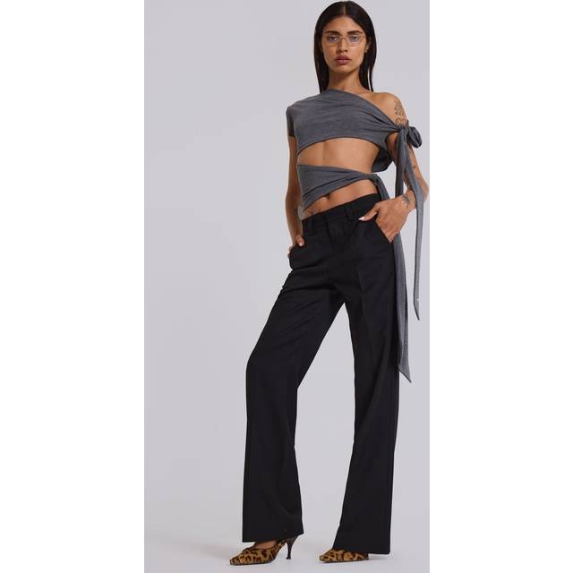 Black Stacked Bootcut Suit Pants