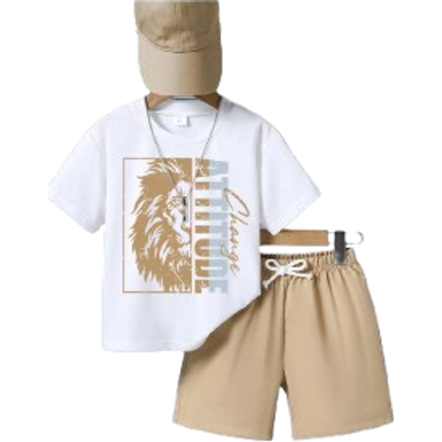 SHEIN Young Boy Letter Print Short Sleeve T-Shirt And Shorts Summer Outfit Set