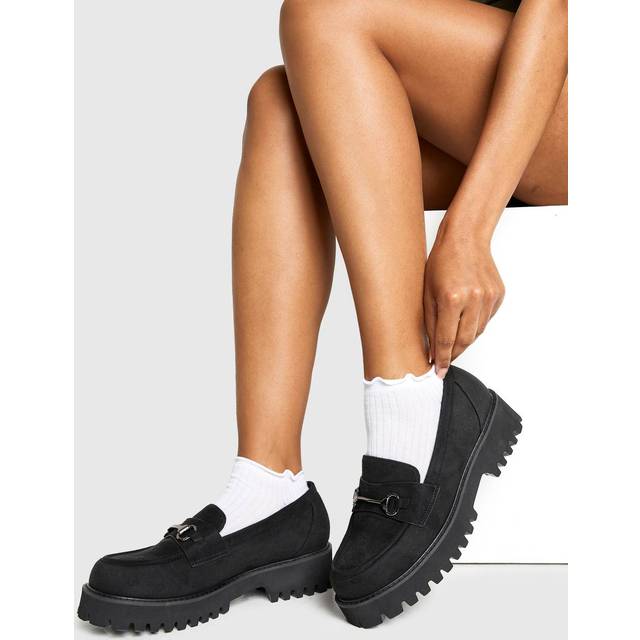 Womens Wide Fit Faux Suede Chunky Loafers - Black - 6, Black