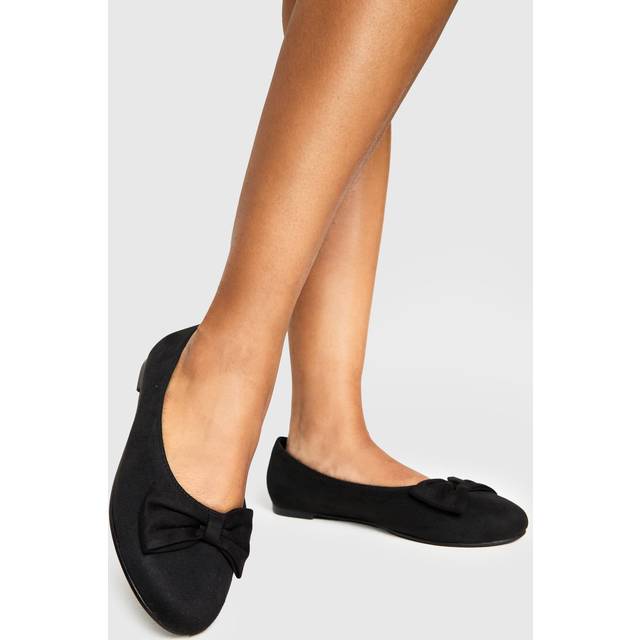 Womens Wide Fit Bow Ballet Flats - Black - 7, Black