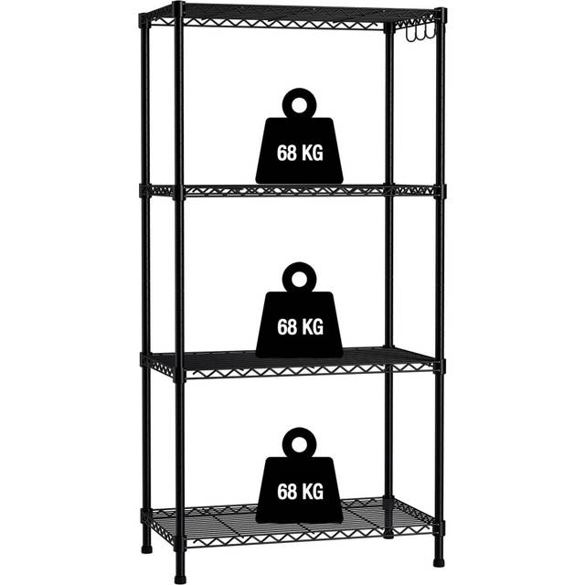 WORKPRO 4-Tier Metal Shelving Unit with 4 Hooks | Height Adjustable Storage Unit with Leveling Feet | Free Standing Shelf Units - 272KG Max-Weight |